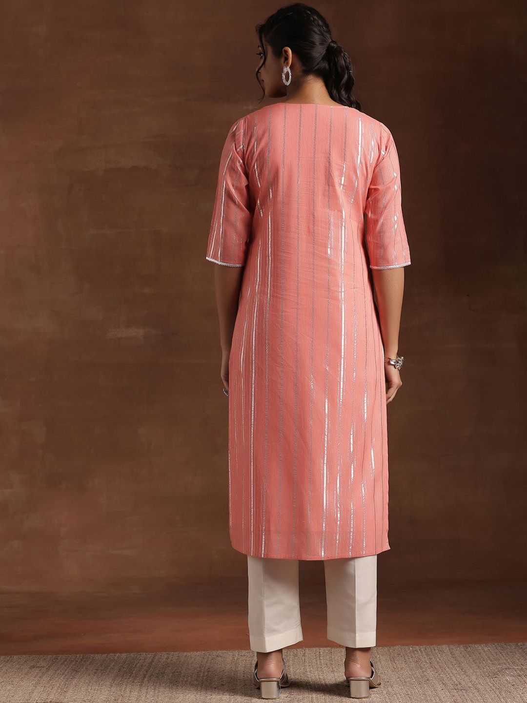 Libas Striped Gotta Patti Cotton Straight Kurta