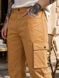 Eszett Lelaki Cotton Solid Baggy Cargos Trousers
