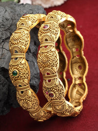 PANASH Set Of 2 24 CT Gold Plated AD Stone Studded Adjustable Bangles