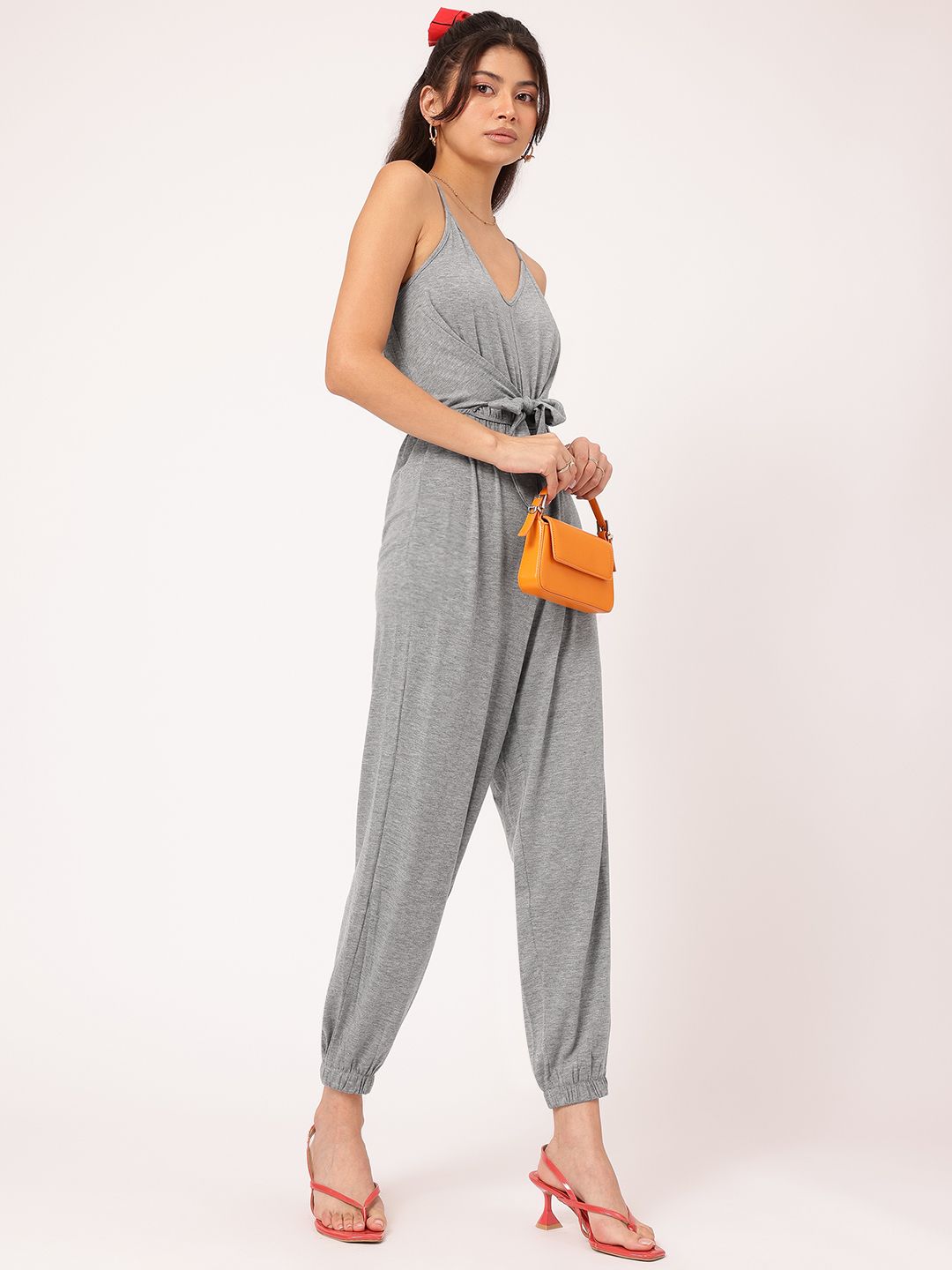 DressBerry Fashionably Tied Cinched Waist Crop Jumpsuit