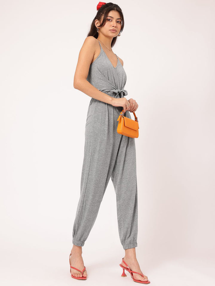 DressBerry Fashionably Tied Cinched Waist Crop Jumpsuit