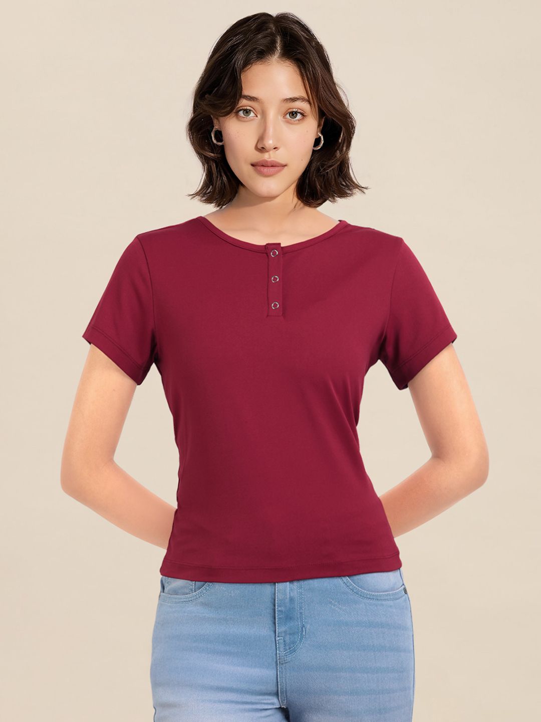 DressBerry Henley Neck Ribbed Top