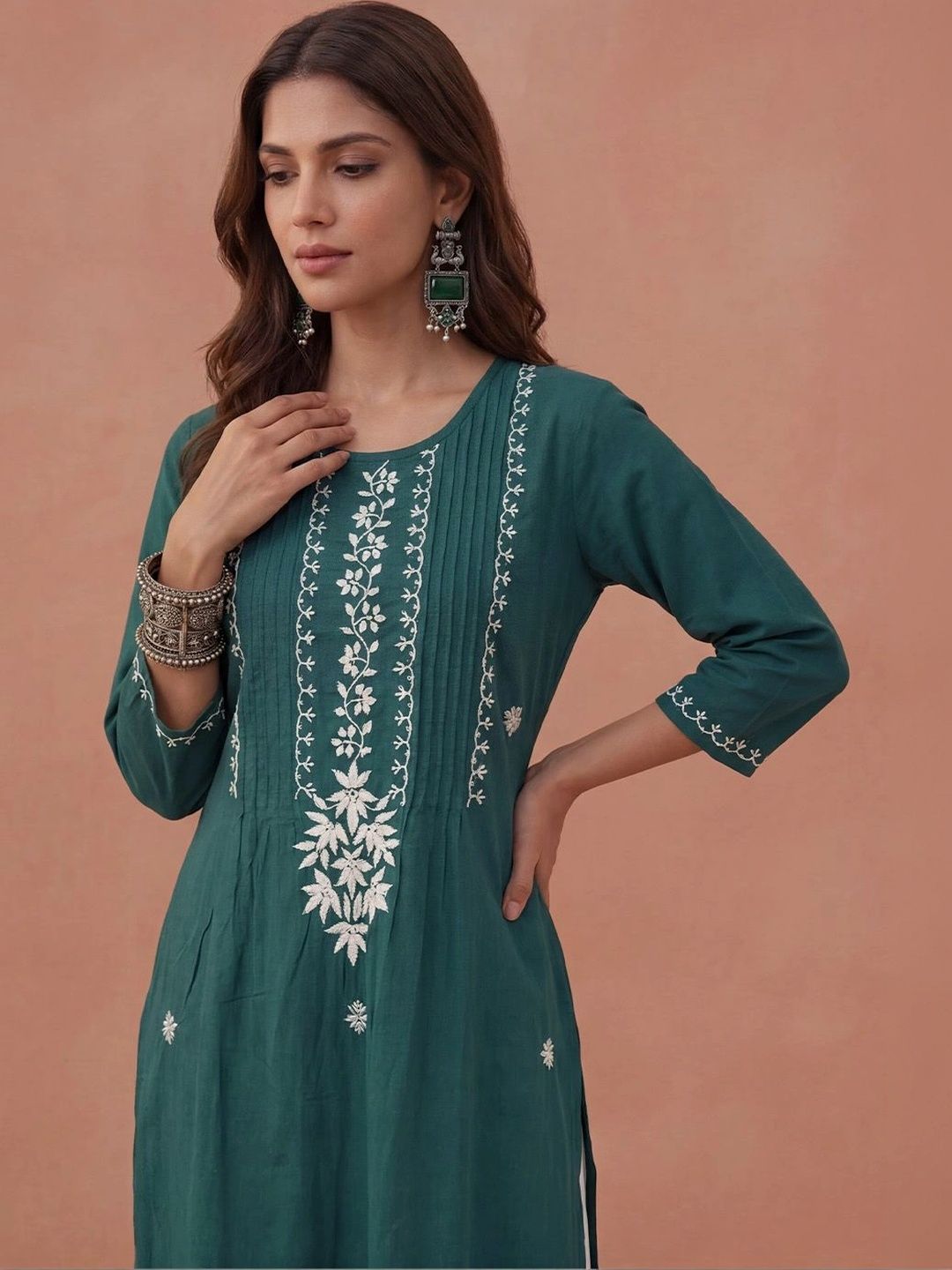 Kurta Sulam Benang Sulam Wanita Rumah Chikankari