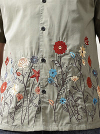 Eszett Floral Printed Spread Collar Embroidered Casual Shirt