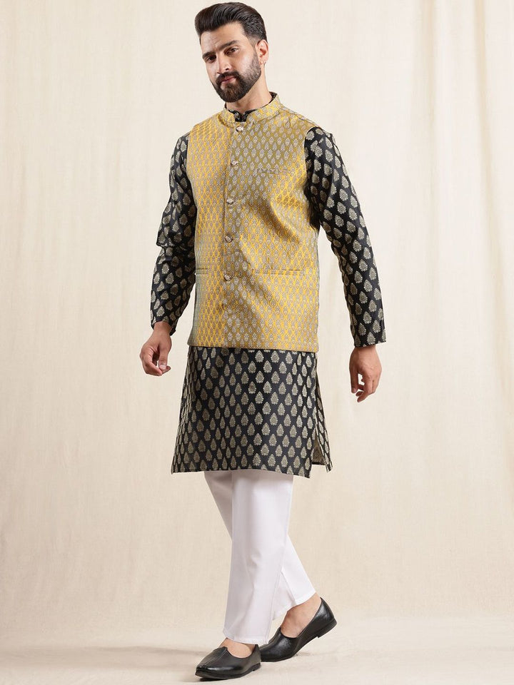 Anouk Men Floral Printed Kurta with Pyjamas & Nehru Jacket