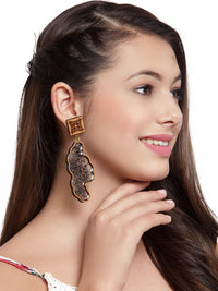 Anouk Gold-Plated Contemporary Wooden Drop Earrings