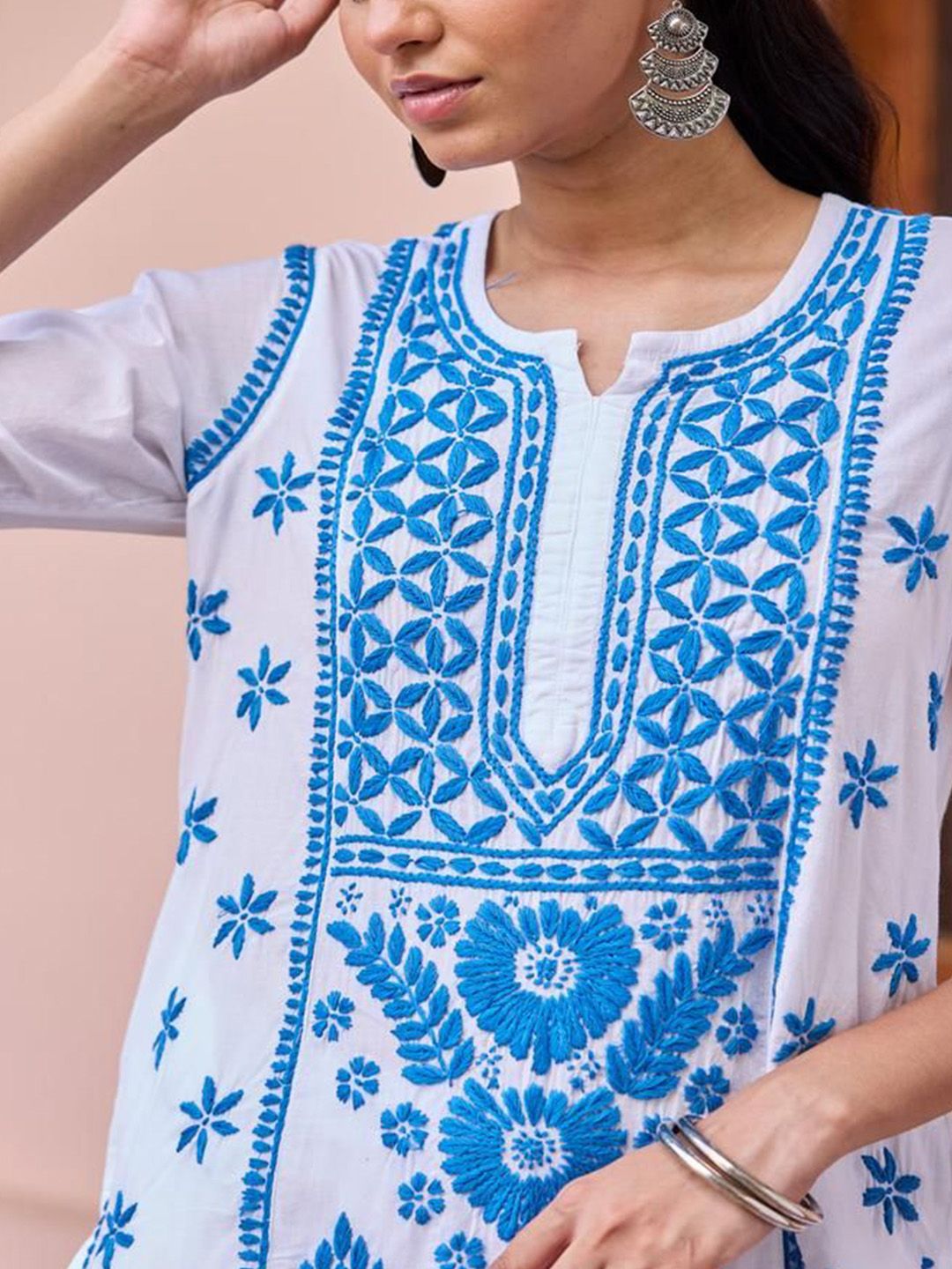 House of Chikankari Women White Cotton Chikankari Embroidered Kurta