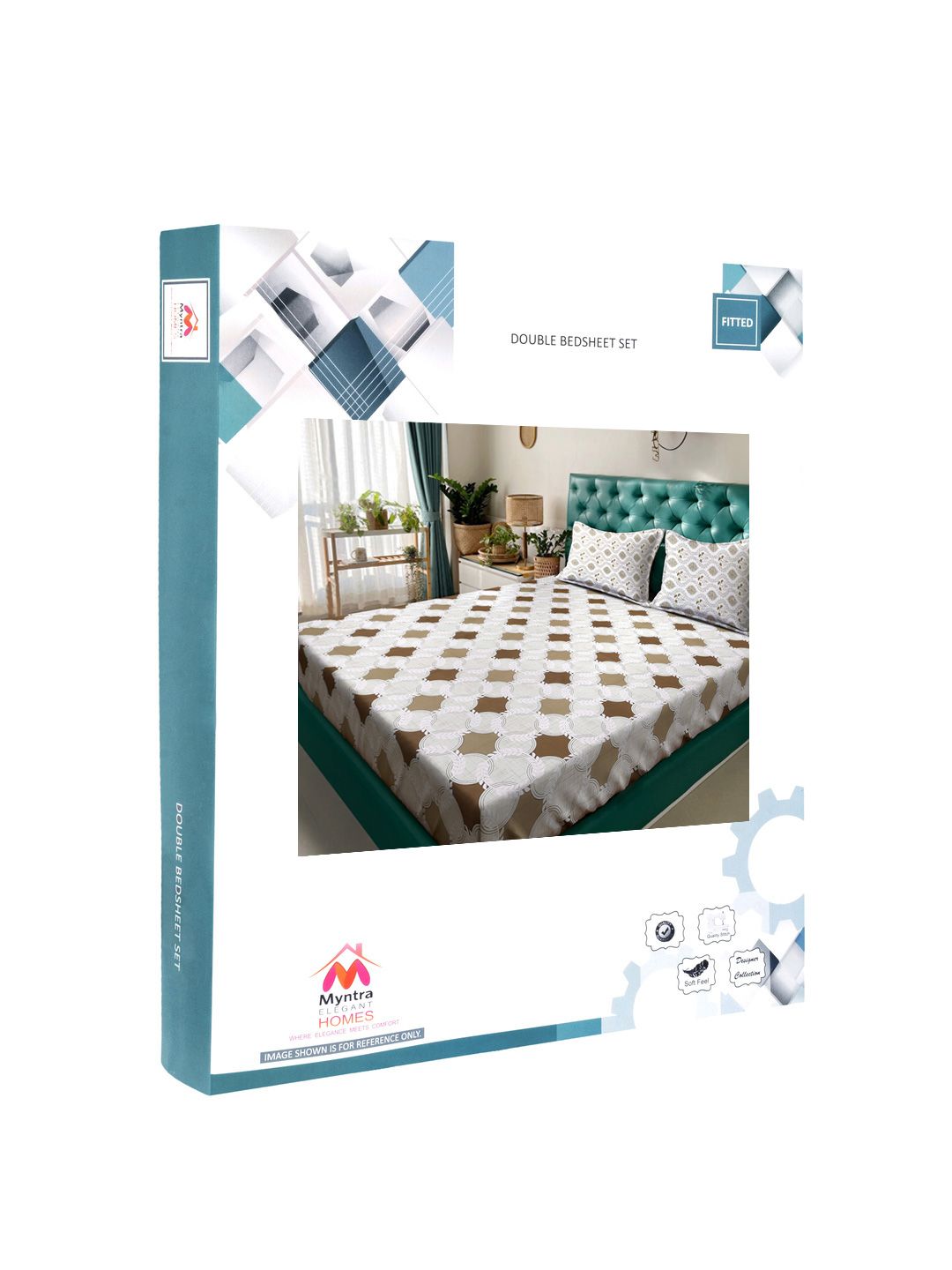 Myntra Elegant Homes White Geometric 400TC Fitted Cotton King Bedsheet Set 2.50 m x 2.25 m