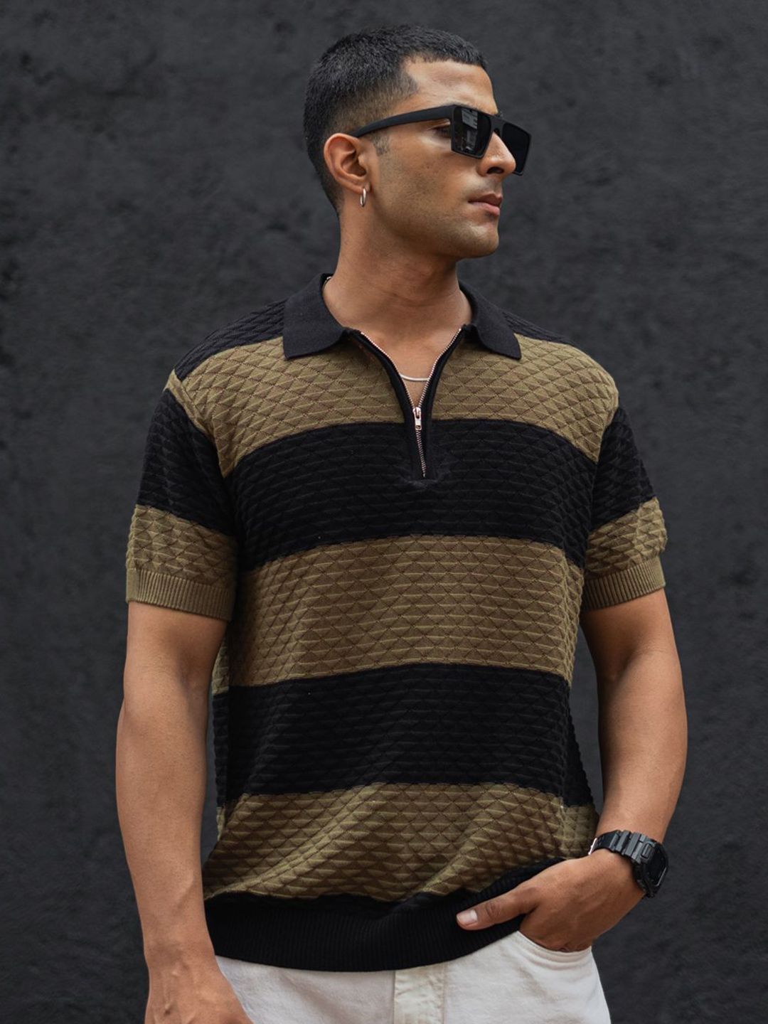 Powerlook Men Striped Polo Collar T-shirt