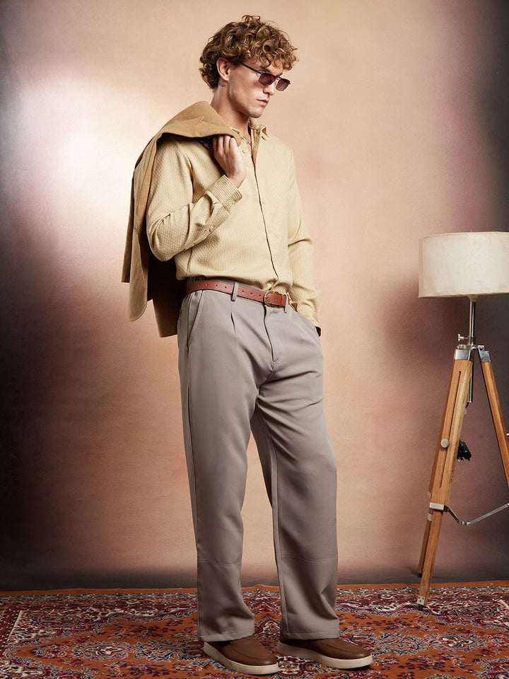 Campus Sutra Comfort Interweave-Tactile Self Design Regular Fit Casual Shirt
