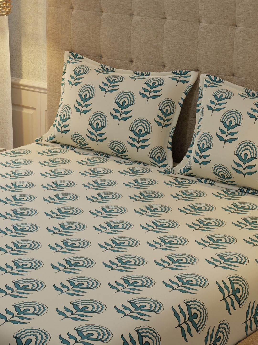 URBAN SPACE Florabell 200 TC Floral King Fitted Bedsheet