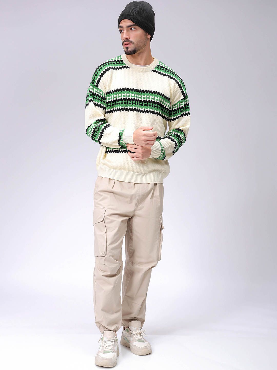 The Indian Garage Co Men Striped Pullover Sweaters