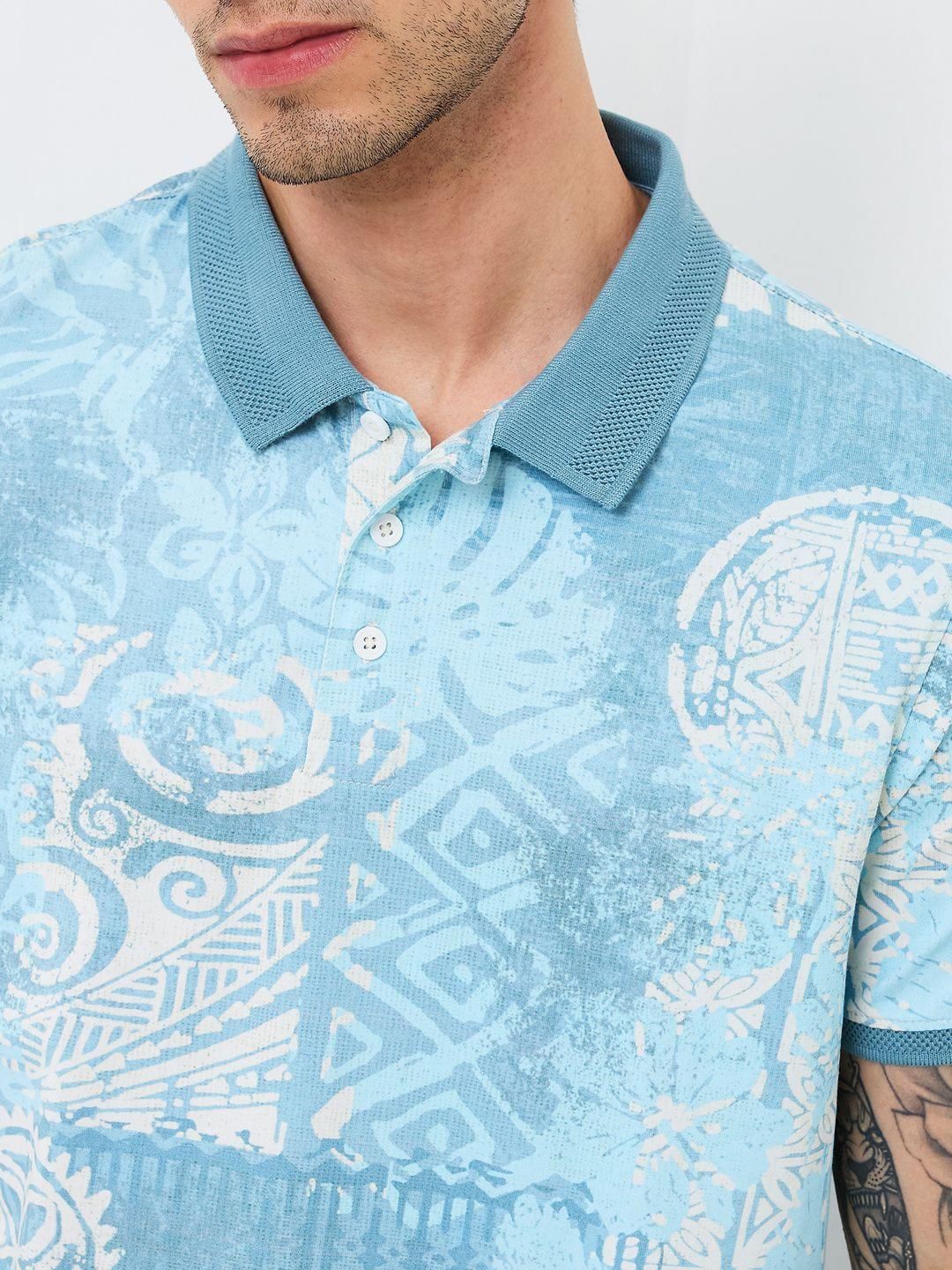 SPYKAR Men Abstract Printed Polo Collar Cotton Slim Fit T-shirt