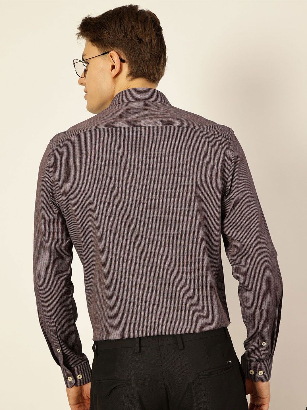 Thomas Scott Men Smart Spread Collar Pinstripes Striped Cotton Formal Shirt