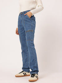 DressBerry Women Classic Panelled Straight Fit Cargo Style Jeans
