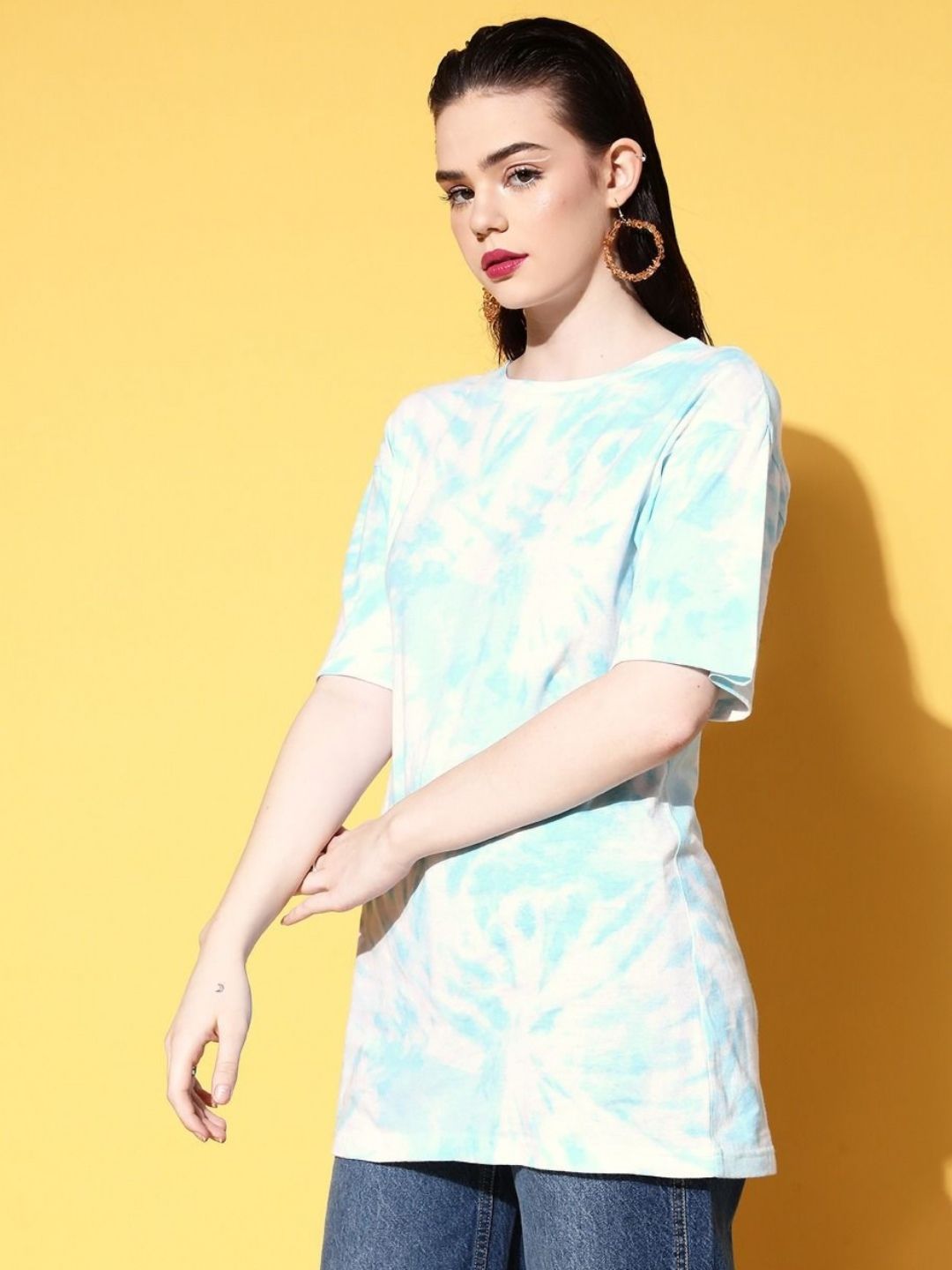 Berrylush Women Tie and Dye Printed Drop-Shoulder Sleeves T-shirt
