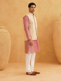 SOJANYA Motif Etnik Reka bentuk tenunan Kolar Kurta Dengan Jaket Churidar Dan Nehru