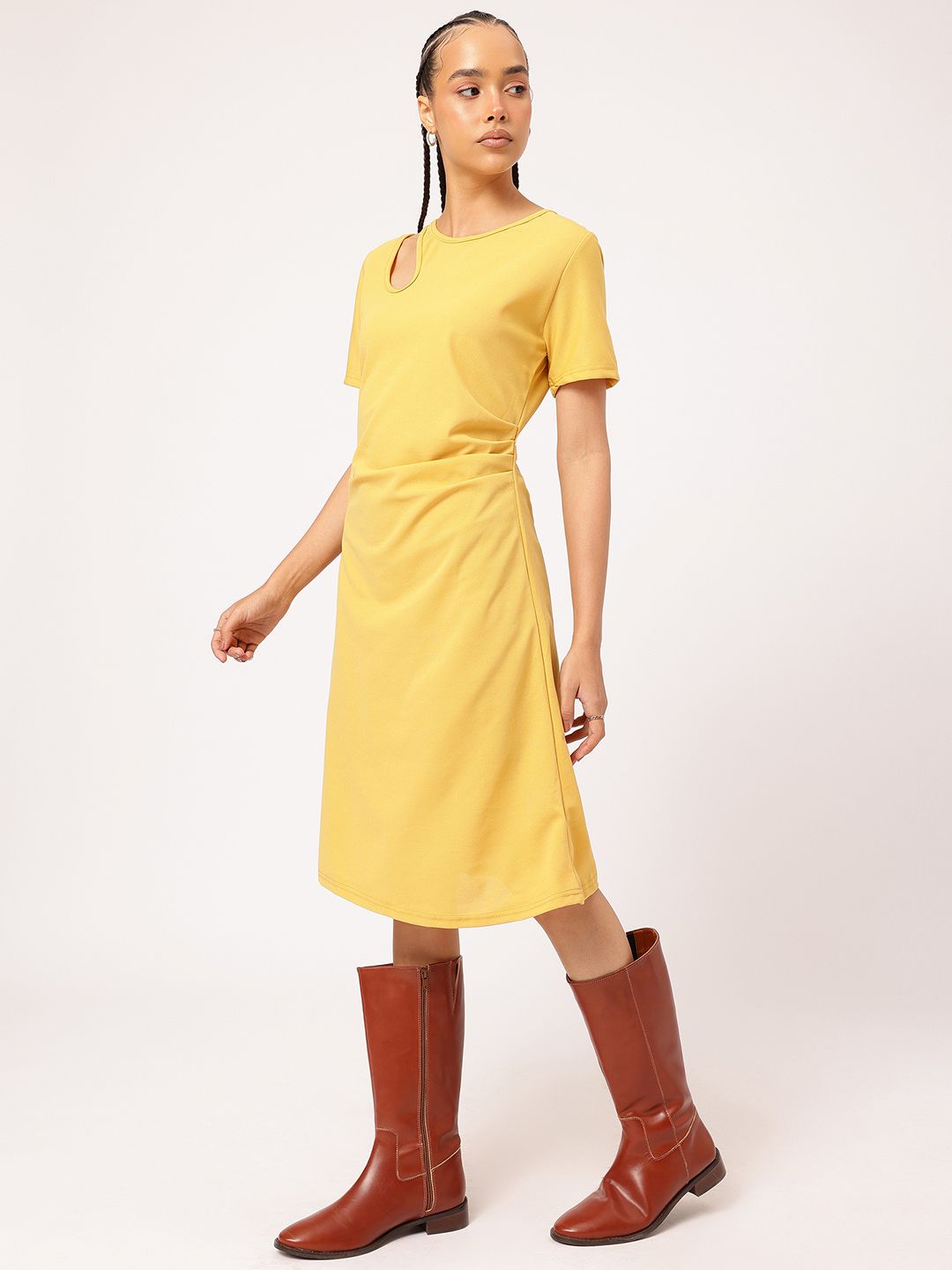 DressBerry Playful Pleats Cut-Out Midi A-Line Dress