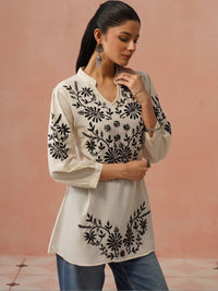 Kurta Kerja Benang Sulam Bunga Rumah Wanita Chikankari
