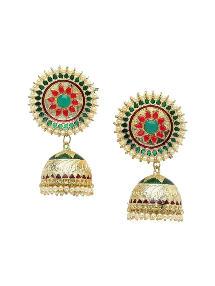Anouk Red Gold-Plated Stone Studded & Beaded Dome-Shaped Jhumkas