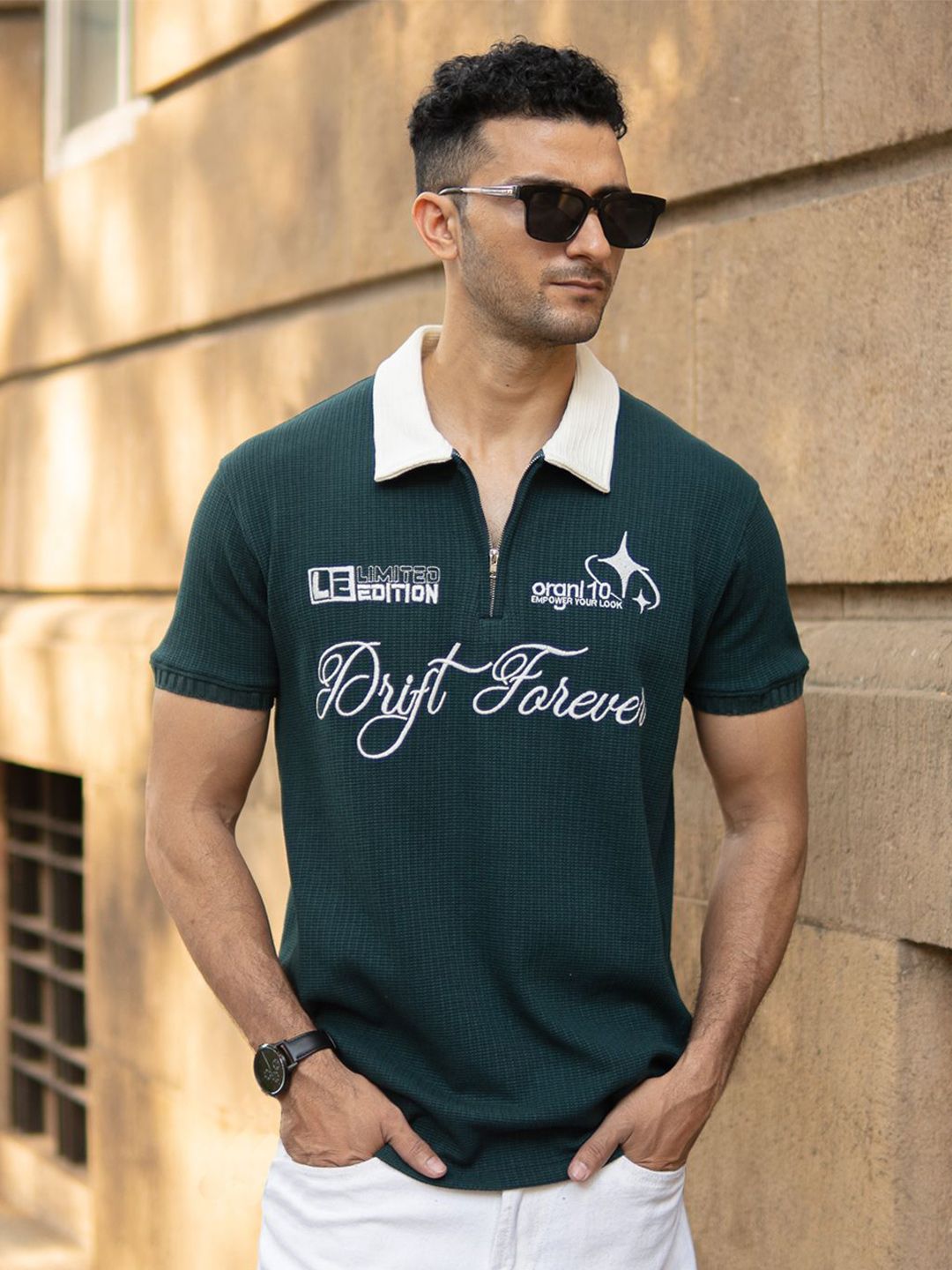 Powerlook Typography Embroidered Polo Collar Cotton T-shirt