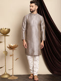 Anouk Ethnic Motifs Woven Design Band Collar Straight Kurta with Churidar