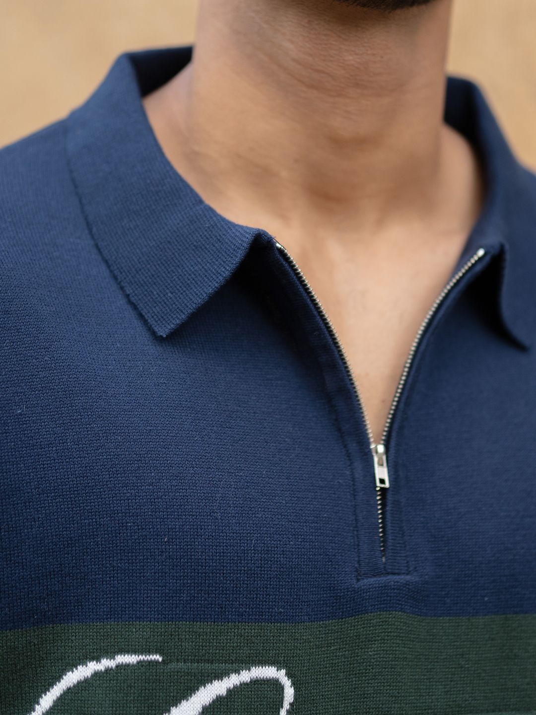 Powerlook SS25 Typography Printed Knitted Polo Collar Pure Cotton T-Shirt