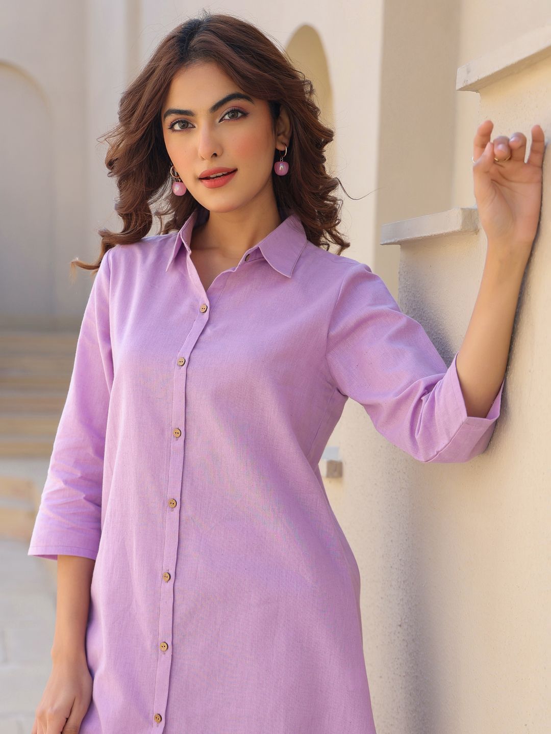 Janasya Shirt Collar Pure Cotton Tunic & Trousers Co-ords