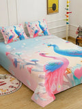 Myntra Elegant Homes White & Turquoise Blue 400 TC King Bedsheet with 2 Pillow Covers
