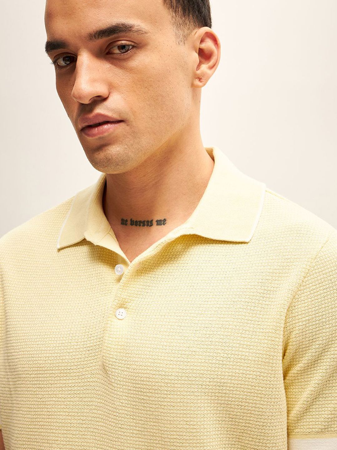 THE BEAR HOUSE Self Design Polo Collar T-Shirt