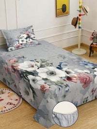KLOTTHE Grey Floral Dilengkapi 400 TC Single Cadar 7D dengan 1 Sarung Bantal