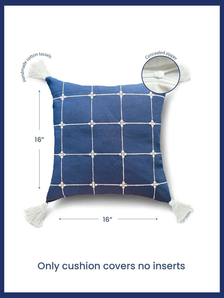URBAN SPACE Blue & White 2 Pieces Embroidered Square Cushion Covers
