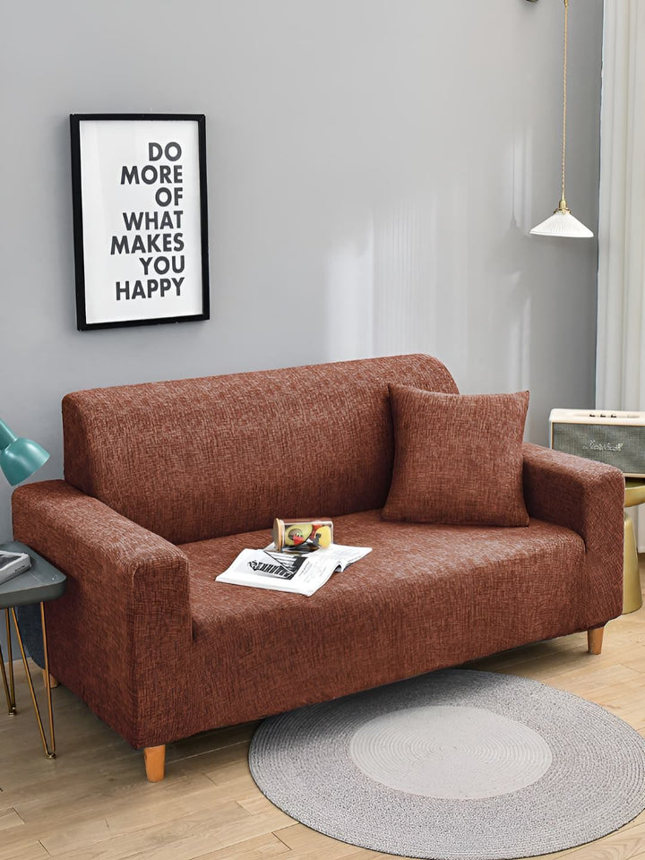 Story@home Brown Printed 3 Seater Stretchable Sofa Cover With Arms