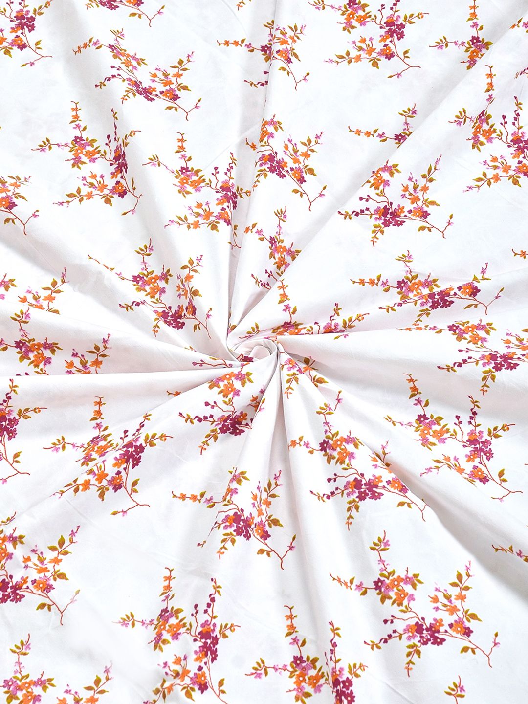 KLOTTHE White Floral Cotton 300 TC Fitted King Fine Bedsheet with 2 Pillow Covers-98 x 89 inches