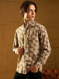DENNISON Floral Block Printed Mandarin Collar Cotton Short Kurta