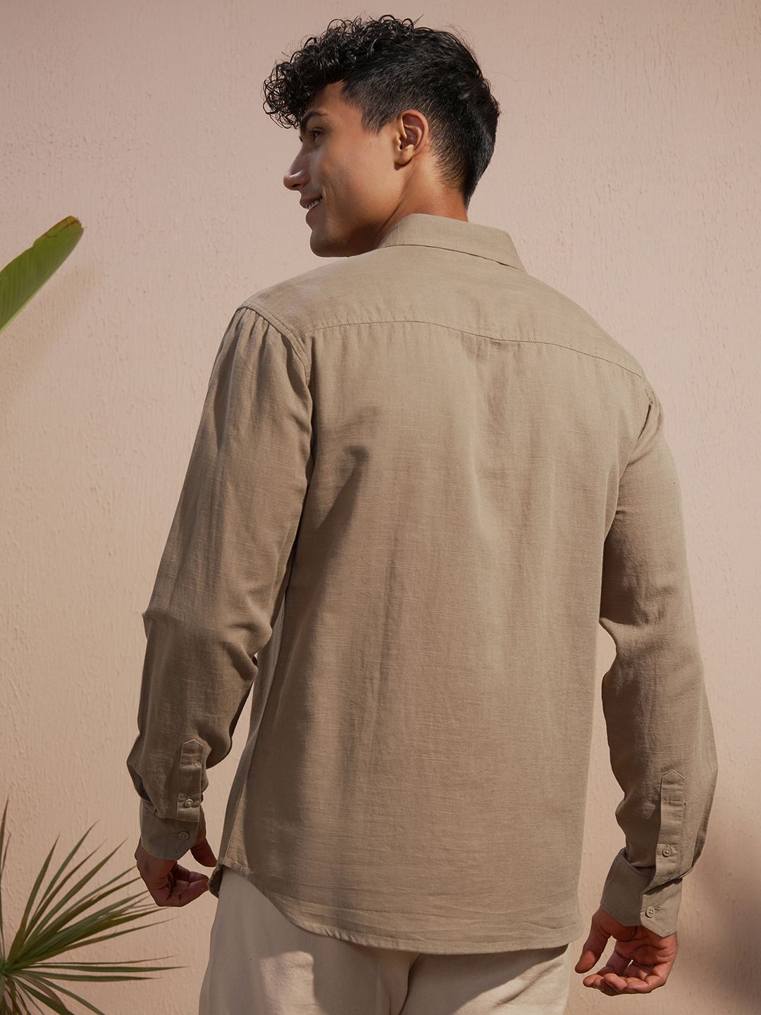 HIGHLANDER Spread Collar Long Sleeves Cotton Linen Relaxed Fit Shirt