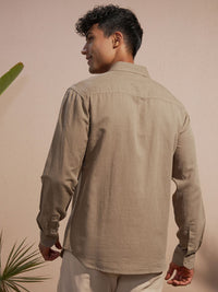 HIGHLANDER Spread Collar Long Sleeves Cotton Linen Relaxed Fit Shirt