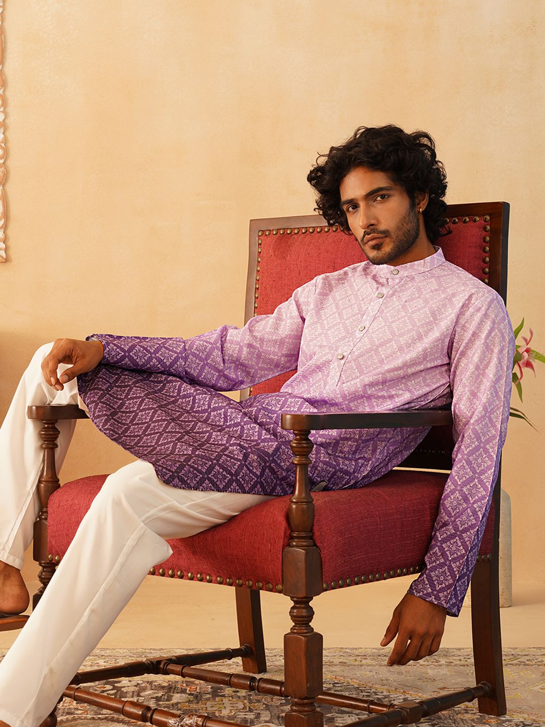 Jompers Floral Printed Sequinned Mandarin Collar Kurta With Trousers