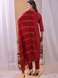 KALINI Yoke Design Sequinned Round Neck Kurta With Trousers & Dupatta