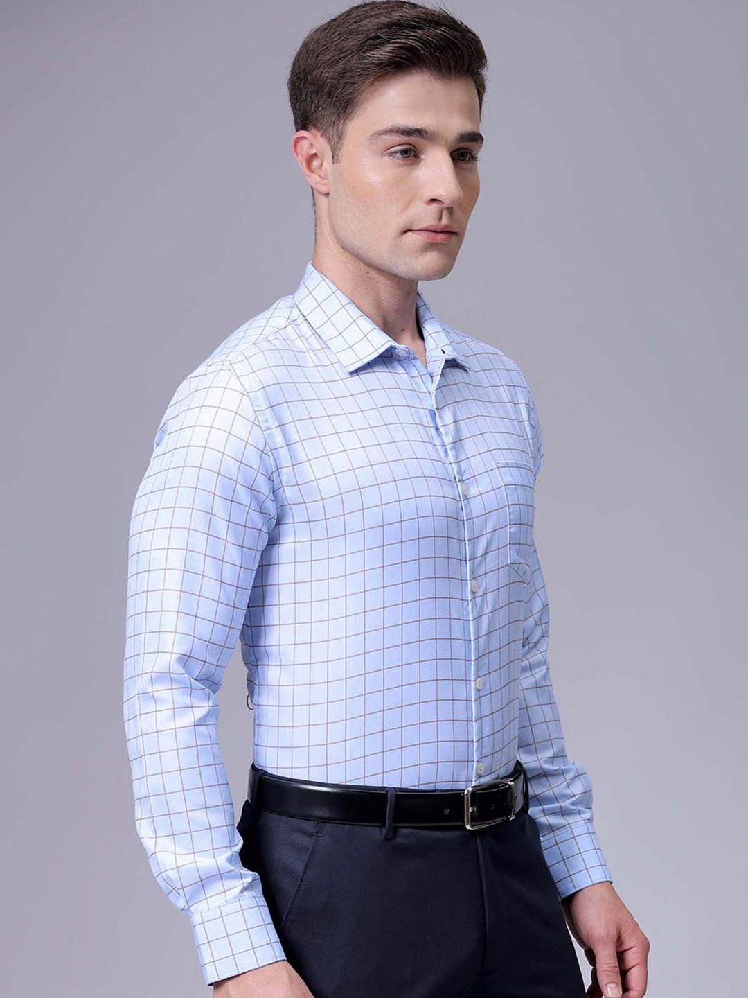 The Indian Garage Co. X Luxe Men Slim Fit Cutaway Collar Grid Tattersall Checked Formal Shirt