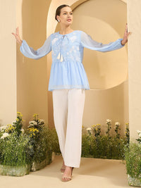 Antheaa Embroidered Self Design Tie-Up Neck Chiffon Top