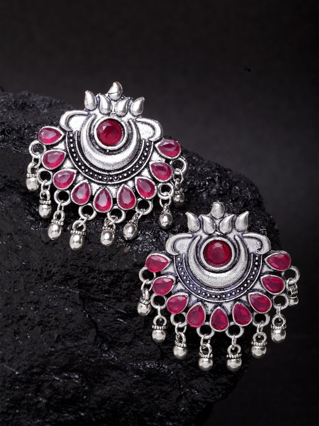 Anouk Silver-Plated Artificial Stones Studded & Beaded Contemporary Drop Earrings