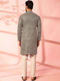 Anouk Kolar Mandarin Sulam Geometrik Labuci Kapas Kurta Lurus