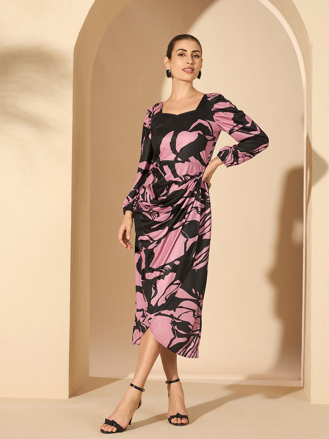 Antheaa Women Abstract Printecd Sheath Midi Dress