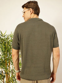 Thomas Scott Men Bio Finish Self Design Polo Collar Cotton T-shirt