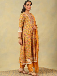 Mamicha Women Floral Printed Pure Cotton Kurta with Trousers & With Dupatta