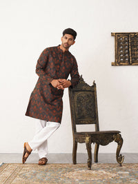 JOMPERS WOVEN Design Printed Mandarin Collar Straight Kurta
