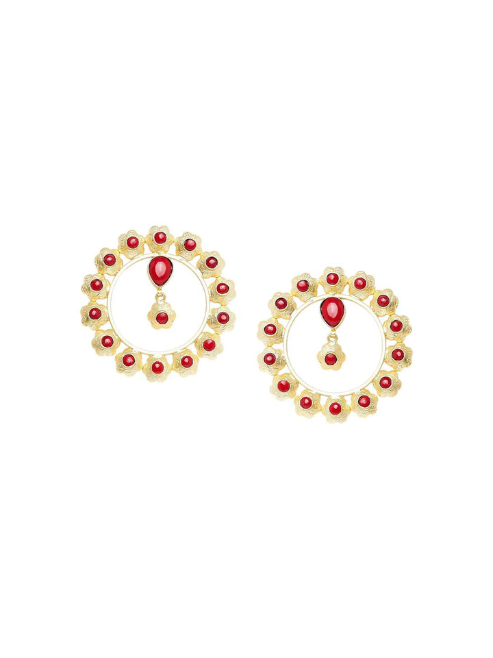 Anouk Gold-Plated Artificial Stones Studded Circular Shaped Drop Earrings
