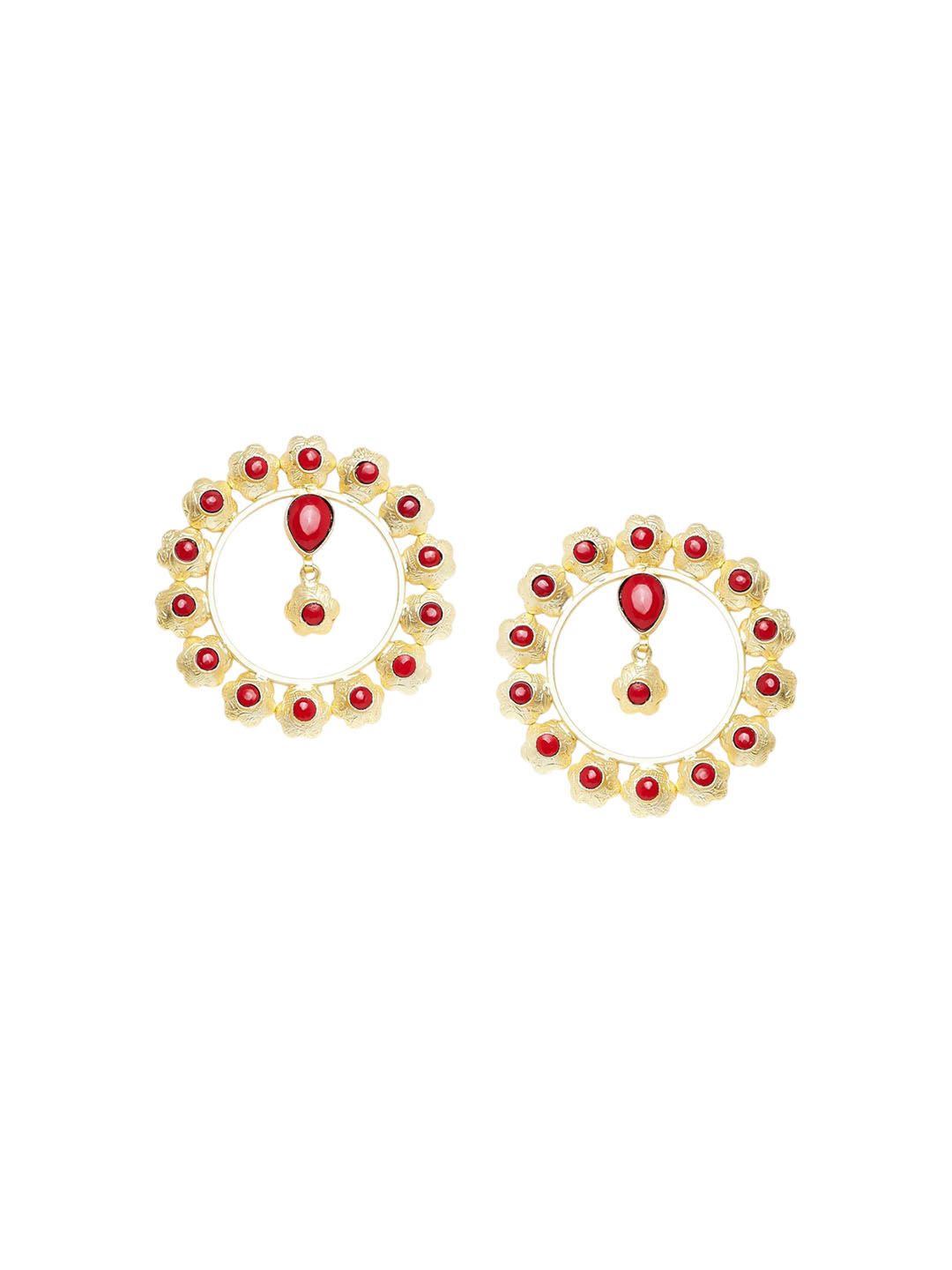 Anouk Gold-Plated Artificial Stones Studded Circular Shaped Drop Earrings