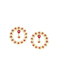 Anouk Gold-Plated Artificial Stones Studded Circular Shaped Drop Earrings